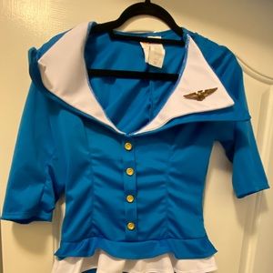 Blue Flight Attendant Costume with Accessories